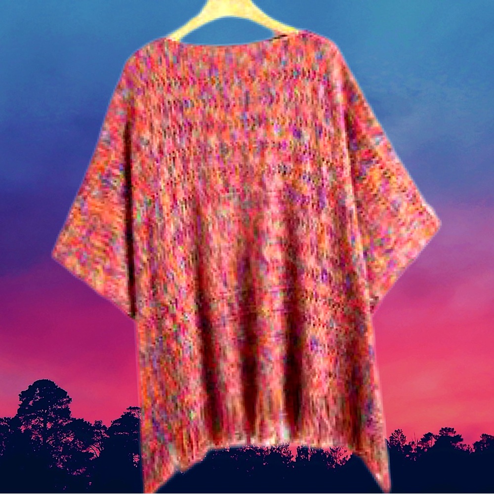 🆕Boutique Women’s plus-size Red/multicolor fringed Knit Shawl Top❤️❤️3X/4X
